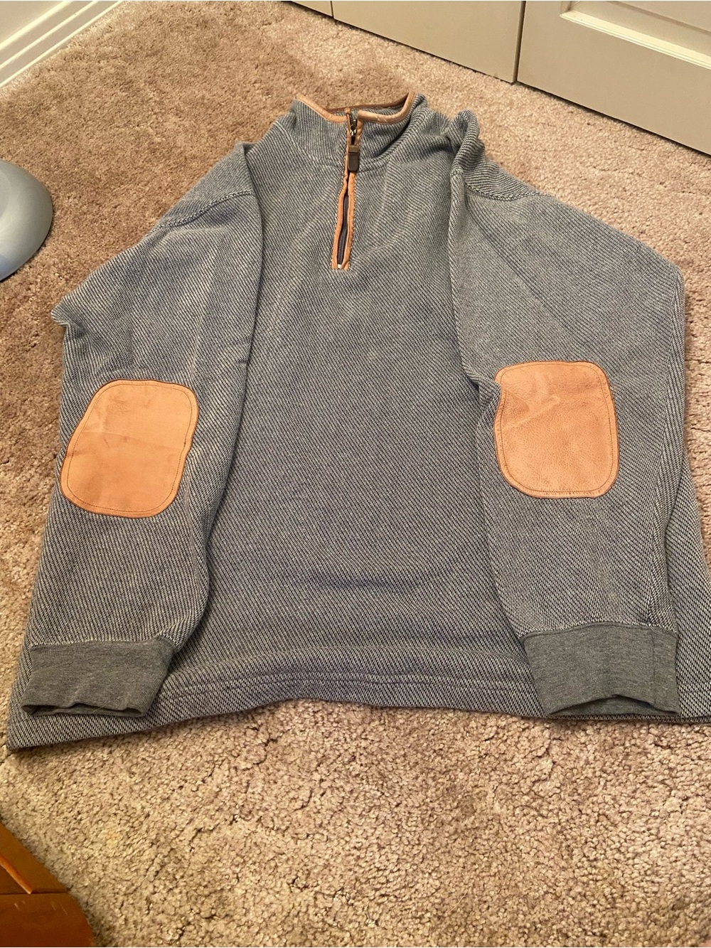 Orvis Men's Gray Half-Zip Sweater with Tan Elbow Patches